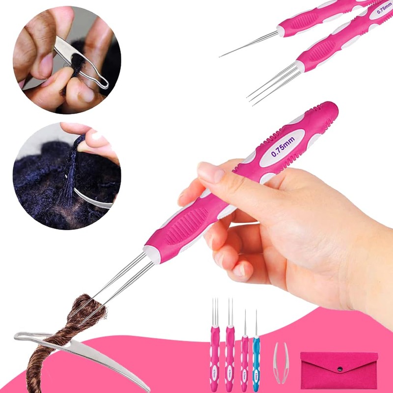 Dreadlocks Crochet Hooks with Ergonomic Handle, Braid Hair Locking Tool,