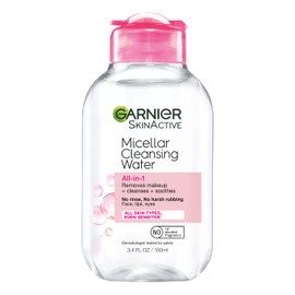 Garnier Micellar Cleansing Water, All-in-1 Makeup Remover and Facial Cleanser, For All Skin Types, 3.4 Fl Oz (100mL), 1 Count (Packaging May Vary)