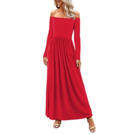 Amoretu Cold Shoulder Long Sleeve Dinner Dresses for Women 2024 Casual Spring Dresses Red L