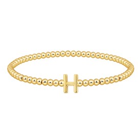 Coshilta Gold Beaded Bracelets for Women, 14K Gold Plated C Initial Bracelets Trendy Strand Stretch Bracelet Dainty Gold Letter Bracelet for Women Jewelry Gifts