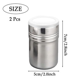 LIURFLNC Pack of 2 Powdered Sugar Shakers, Stainless Steel Cocoa Shaker with Lid, Flour Shaker Cocoa Shaker for Cappuccino, Dusting Sugar Shaker for Sugar Icing Salt Cocoa Cappuccino