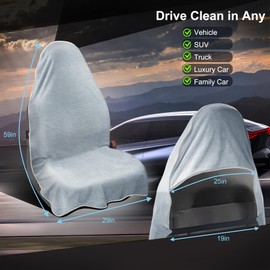 CORTHENA Car Seat Towel Cover, 2pcs Universal Front Seat Protector for Cars, SUVs and Trucks, Sweat Towel Car Seat Cover for Gym, Yoga, Swimming, Pets and Family Travel, Light Gray