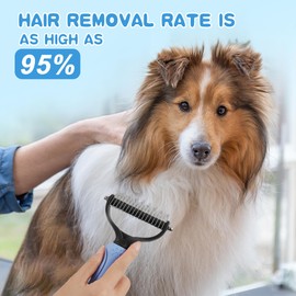 Pet Grooming Brush and Metal Comb Combo, Pet Grooming Rake and Brushes for Small, Medium & Large Dogs,Pet Self Cleaning Slicker Brush Hair Remover Grooming Tool for Dogs & Cats,bule