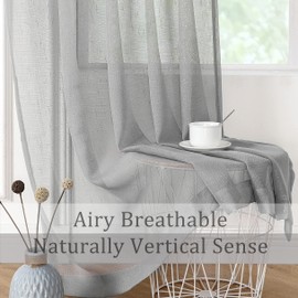Paneles de cortina transparente de lino gris con ojales, tela abierto, lino sintético, decoración del hogar, estilo rústico, juegos de tratamiento de ventana para sala de estar, recámara, 54 x 95 pulgadas, 2 paneles