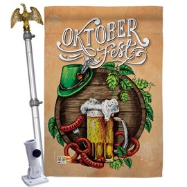 Angeleno Heritage HS137109-BO-02 Oktoberfest Festival Happy Hour & Drinks Beverages Decorative Vertical House Flag Set, 28"x 40" w/Flagpole, Multi-Color