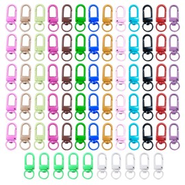 Pack of 75 Keychains, Carabiner Hooks with Loops, Metal Key Clips, Lanyard Twist Clips