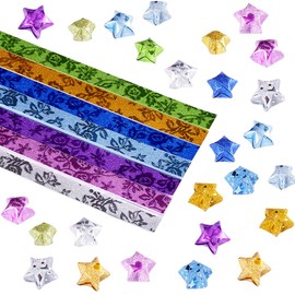 SUNNYCLUE 560 Sheets 7 Colors Shiny Star Paper Glitter Star Paper Strips Colorful Lucky Green Purple Blue Rose Pattern Star Origami Paper for DIY Arts Craft Projects Supplies Party Wedding Decoration