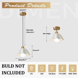 Magiroz Modern Gold Milk Glass Pendant Light Mid Century Adjustable White Ceramic Hanging Light Fixture Vintage Brass Pendant Light Kitchen Island Nordic Hanging Lamp (2 Pack) MPL11-2 GD
