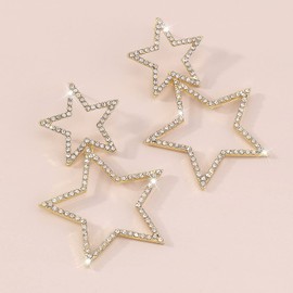 Moon Star Earrings for Women Gold Silver Star Dangle Long Tassel Earrings Vintage Rhinestone Pentagram Ear Studs Jewelry Gifts for Prom Party