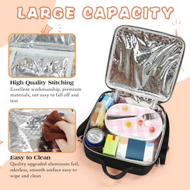 Insulated Lunch Bag Women Lunch Box Kids for Teen Girls Boys, Cute Preppy Lunch Boxes with Adjustable Shoulder Strap, Waterproof Nylon Lunchbox Lunch Bags for School Work Picnic