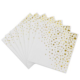 Elinnee Gold Napkins, 100 Pack White and Gold Cocktail Napkins, 5x5 Inch Party Event Napkins, 3 Ply Luxury Paper Holiday Napkins, Disposable Beverage Wedding Napkins