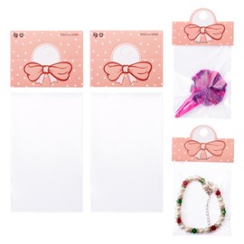 Magibeads 100 Packs Pink Bowknot Jewelry Display Bags 3.94 x 2.36 Inches Pink Bow Clear Hanging Jewelry Storage Organizer Packaging Bags with Hole for Small Business Selling
