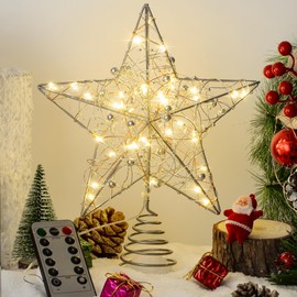 Verdenu Christmas Tree Topper, 40 Light Tree Topper Star, Christmas Tree Topper Lighted, Prolong Wire Gold Star Tree Topper with Remote Control for Christmas Decorations, Holiday, Vacation, New Year