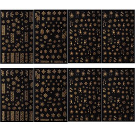 8pcs Glitter Gold Snowflake Nail Stickers for Women Christmas Nail Art Stickers Winter Snowflakes Christmas Nail Decals for Nail Art 3D Self-adhsive Snowflake Stickers for Nails Sticker Nail Supplies