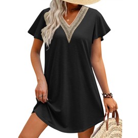 AI'MAGE Women's Swimsuit Coverups Bikini Beach Swimwear Cover Up V Neck Bathing Suit Cover Up Beach Dress Black S