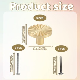 Gold Knobs, Gold Handles for Drawers, 5Pcs Brass Door Handle for Kitchen Cupboards & Drawers, Golden Door Knobs with 2 Types of Screws, Easy Install Golden Handles for Cabinets and Wardrobes