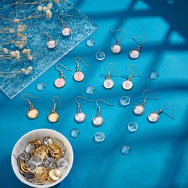 UNICRAFTALE 40 Sets 2 Colors 304 Stainless Steel Flat Round Dangle Earring Making Kits Tray 12mm Blank Dome Dangle Earrings Transparent Glass Cabochon with Ear Hooks for DIY Earring Jewelry Making