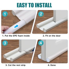 Door Draft Stopper, Door Draft Blocker, Under Door Draft Insulator, Door Sweep Weather Stripping, Soundproof Noise Stopper None Adhesive Door Bottom Weather Stips, White
