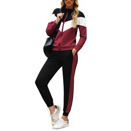 Marvmys Women 2 Pieces Tracksuit Set - Plus Size Sweatsuit Set Full Zip Jogging Suit Burgudy L
