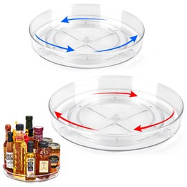 Pack of 2 Turntable Fridge Organiser Lazy Susan (23.5 cm and 27 cm), 360° Round Kitchen Organiser, Rotating Spice Holder for Spice, Pantry, Cabinet, Bathroom, Chest of Drawers. (Transparent)