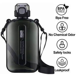 excvalues 24 oz Flat Square Bottle Travel Flask Portable BPA Free Square Water Bottle Leakproof Large Water Bottles for Bag Travel Sports (Black)