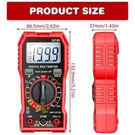 Digital Multimeter with 1999 Counts, Current Meter, Voltmeter for AC/DC Voltage, DC Current, Continuity, Resistance, Diode with Large LCD Display and Foldable Stand, Voltage Tester for Electricians