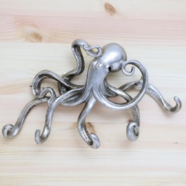 Fyne-Finds Octopus Silver Resin Wall Hanging Multi Hook Coat Scarf Keys Hanger Nautical Decorative Wall Hook