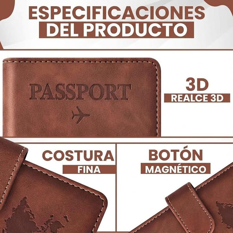 Porta Pasaporte con Bloqueo RFID, Set de 2 Fundas para