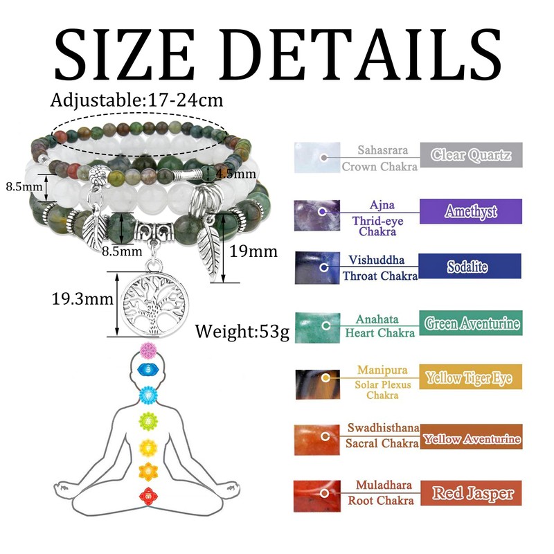 JUZICHEN Women's Boho Bracelet Set, Chakra Bracelet for Women, Yoga