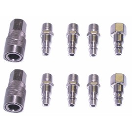 Canadian Tool and Supply 10-Piece Chrome Plated Steel Air Tool Plugs and Hose Quick Connects/M-Style/Coupler Sets 1/4-Inch NPT Thread (2x5PCQC14NPT)