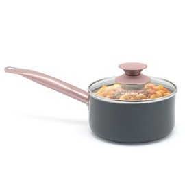 Holstein Housewares 1.5QT Ceramic Nonstick Saucepan with Glass Lid, Multipurpose Sauce Pan with Stainless Steel Handle, Induction Bottom – Stylish, Durable & Easy to Clean, Cool Grey & Rose Gold
