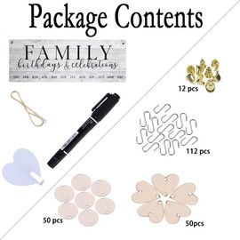 ATOBART Family Birthday Board - DIY Wooden Decorative Tracker Plaque Wall Hanging Decor with 100 Wood Slices 1 Adhesive Hooks 12pcs Small Gold Bell and 1 Marker Pen