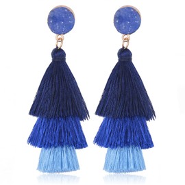MALOYANVE Layered Tassel Earrings for Women Colorful Bohemian Tree-shaped Tiered Tassel Druzy Stud Dangle Drop Earrings Costume Jewelry Birthday Christmas Valentines Day Gift (Blue)
