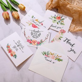 Floral Thank You Cards With Envelopes, 4 x 6 Inch Thank You Cards for Birthday, Wedding, Bridal Showers, Baby Showers, Graduation, Business (6-Count)