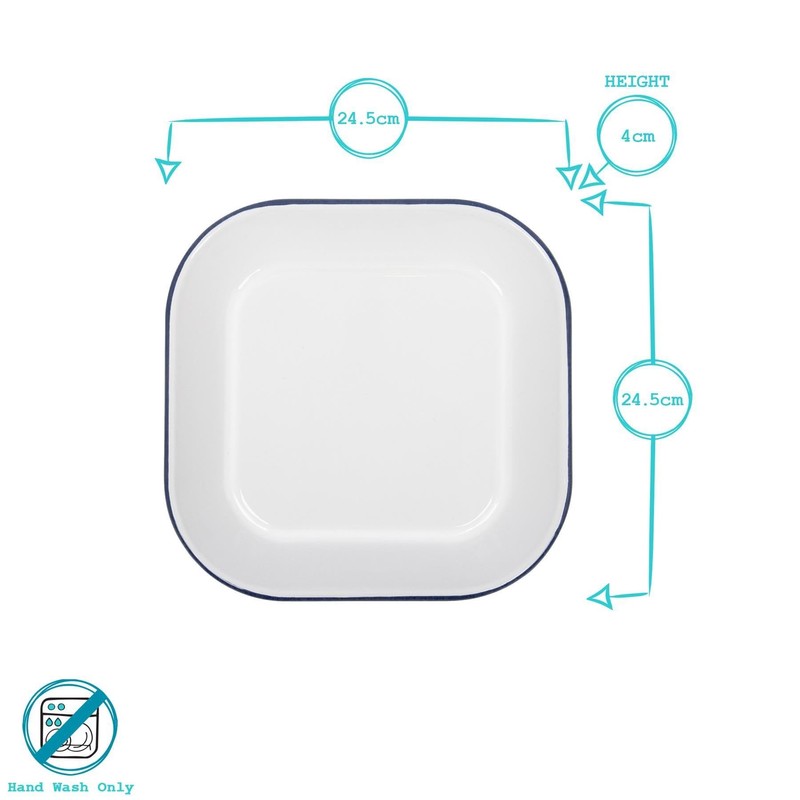 1x Green 24.5cm x 24.5cm White Square Enamel Baking Tray