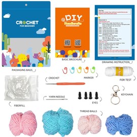 SUNNYCLUE Crochet Keychain Kit Beginner Crochet Kit Cute Animals Jellyfish Learn to Crochet Kit Step-by-Step Videos Complete Crochet Set 3D Knitting Crocheting Kit for Adult Starters Gift