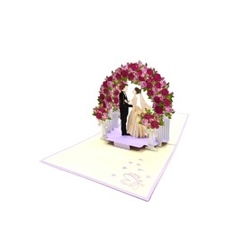 3D Pop Up Wedding Card with Rose Flower Arch and Wedding Couple Characters