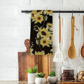 WAITPI Black Floral Kitchen Towels, Farmhouse Sunflower Dish Hand Towels for Bathroom, Rustic Flower Gifts Decorative Tea Towels for Women Girls College Students Dorm 16x24in