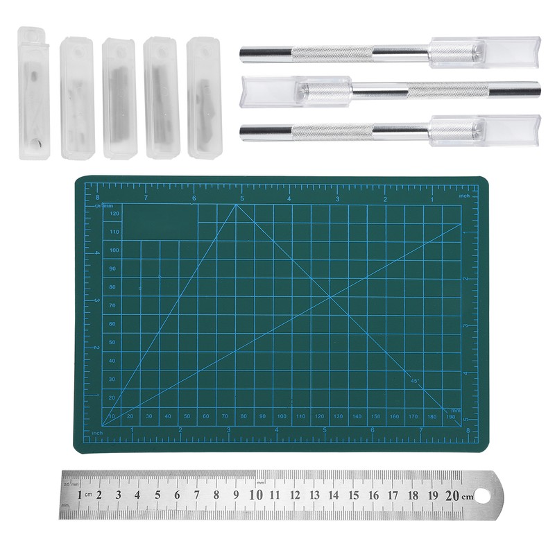 Carving Hobby Knife Kit Cutting Mat Handle Blades Ruler Art