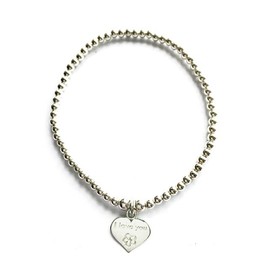Sterling Silver 925 Beaded Stretch I Love You Charm Bracelet