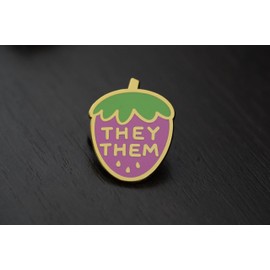 They Them Pronoun Brooch Button Non-Binary Badge Enamel Lapel Pin - Strawberry Shape NB Pride Genderqueer Gender Identity Pin