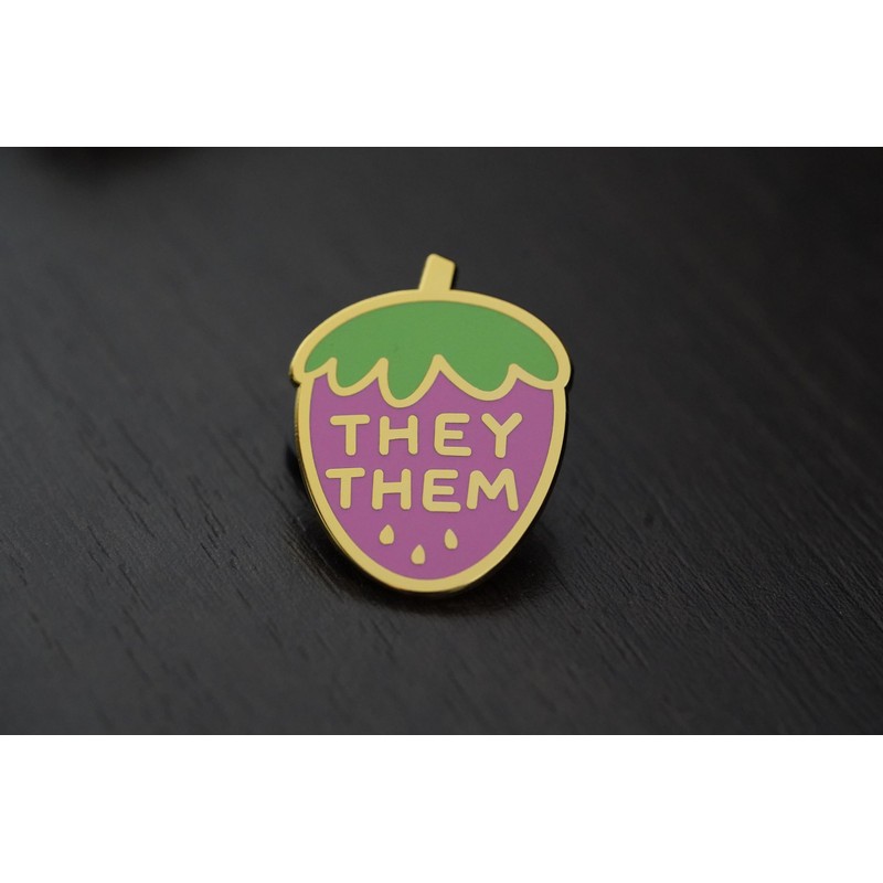 They Them Pronoun Brooch Button Non-Binary Badge Enamel Lapel Pin