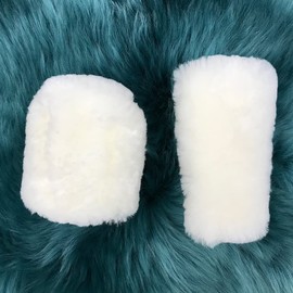 OGLAND Fluffy Natural Fur Sheepskin Car Gear Shift Handle Level Stick Knob Covers for Automobile Selector Handball Collar, Handbrake Cover (Cream White)