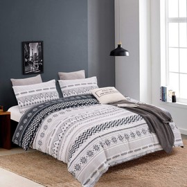 JUCFHY Cotton Duvet Cover King,600 Thread Count Cotton 3pcs King Duvet Cover Set Snowflake Reversible Navy Blue Geometric Printed on White with Zipper Closure 1 Duvet Cover and 2 Pillow Shams