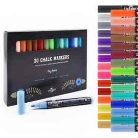 STATIONERY ISLAND Chalk Pens for blackboard, Liquid Chalk Markers for Chalkboard and Glass, Wipeable Chalk pens for Window Drawing,30 Colours