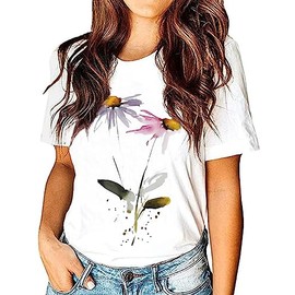 Women's Watercolor Daisy Shirt Casual Feelin' Fall Floral Throwback Graphic Tees Tops（76-13，XXL）