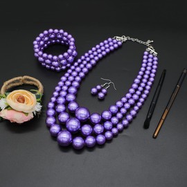 Juego de collar de perlas grandes para mujer, collar de perlas gruesas y arete, collar de perlas grandes de los años 20, collar de perlas sintéticas, accesorios Gatsby, Perla de imitación, Perla sintética