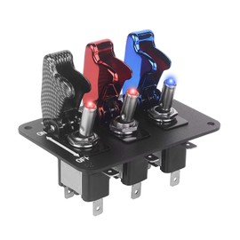 Jtron Car Toggle Switch Panel 12v 20a with Quich Off Cover for Racing Spot Carbon Fiber & Red & Blue Cover Car Switch 12v (Fiber & Red & Blue)