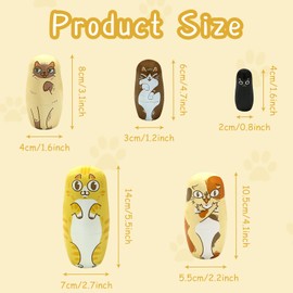 Boerni Set of 5 Cat Wooden Nesting Doll,Cute Animal Theme Kitten Lovely Traditional Russian Matryoshka Doll Stacking Toy Ornament for Kid Christmas Birthday Gift Party Home Decoration