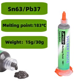 Sn63/Pb37 Solder Paste,183℃ Melting Point Flux Paste,No Clean Flux Soldering Paste,Syringe Solder Paste with 2 Needles and 1 Pusher,Solder Flux Syringe for Electronics,PCB,IC,CPU,LED,BGA Repairing,15g